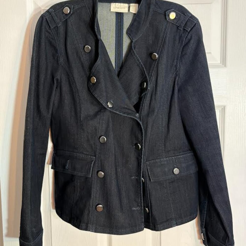 Chico's dark denim jacket, 22" long, size 1